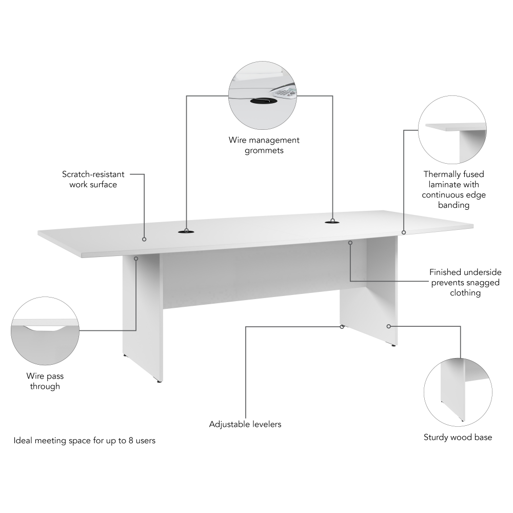 Shop Bush Business Furniture 96-inch Office Conference Table with Wood Base, Image 06, 99TB9642WHK, #color_white