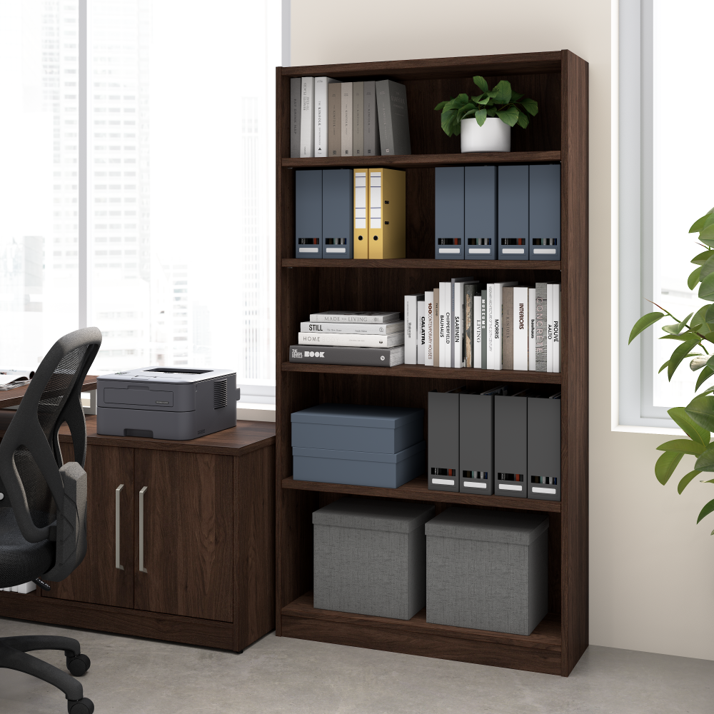 Shop Bush Business Furniture Vista Tall 5 Shelf Bookcase, Image 02, VSB12453-Z, #color_black walnut
