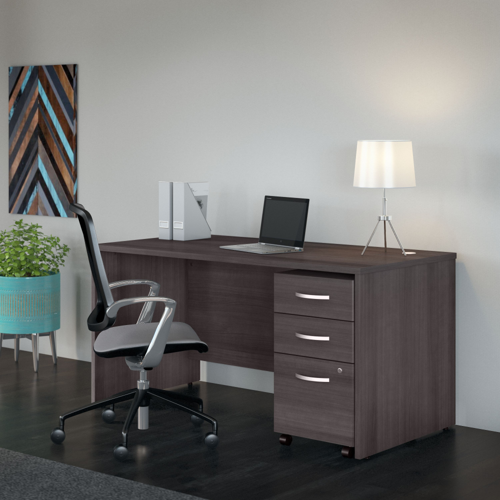 Shop Bush Business Furniture Studio C 60W x 30D Office Desk with Mobile File Cabinet, Image 02, STC014SGSU, #color_storm gray