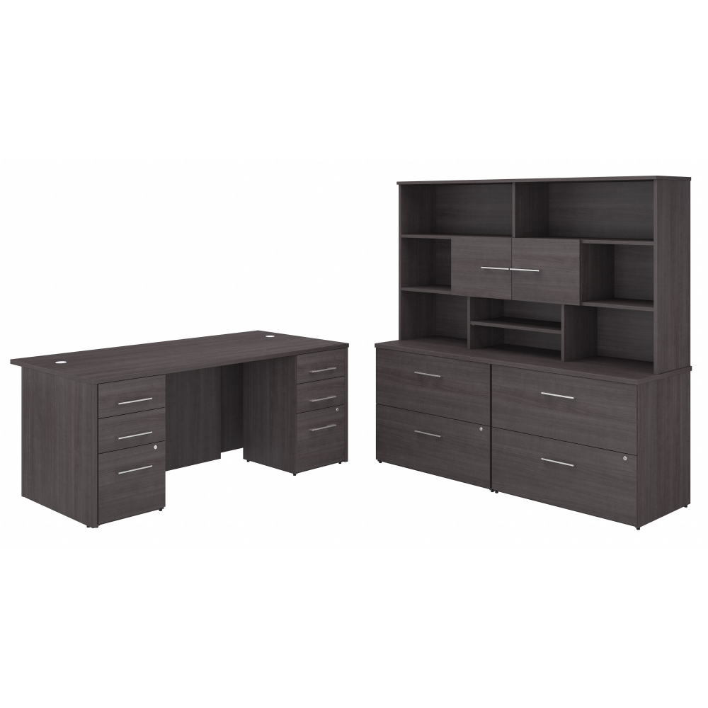 Shop Bush Business Furniture Office 500 72W x 36D Executive Desk with Drawers, Lateral File Cabinets and Hutch, Image 01, OF5001SGSU, #color_storm gray