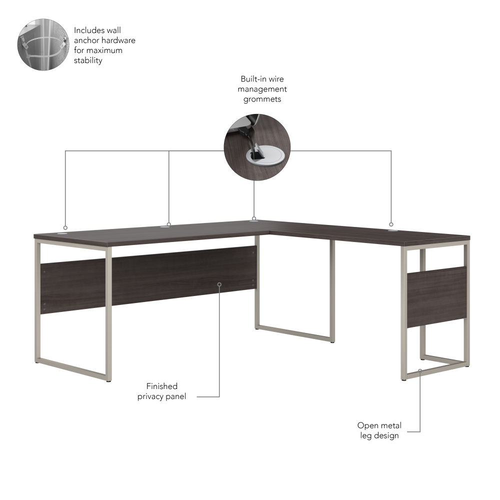 Shop Bush Business Furniture Hybrid 72W x 30D L Shaped Table Desk with Metal Legs, Image 06, HYB026SG, #color_storm gray