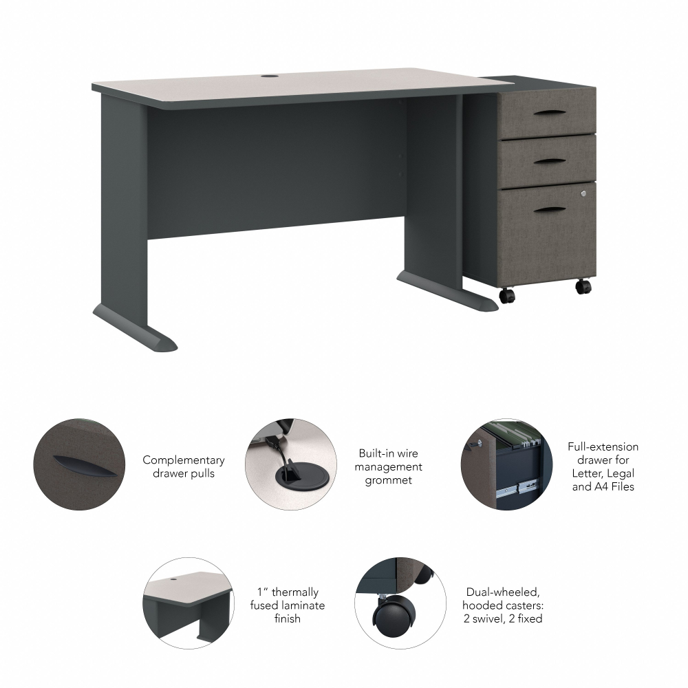 Shop Bush Business Furniture Series A 48W Desk with Mobile File Cabinet, Image 06, SRA025SLSU, #color_slate/white spectrum