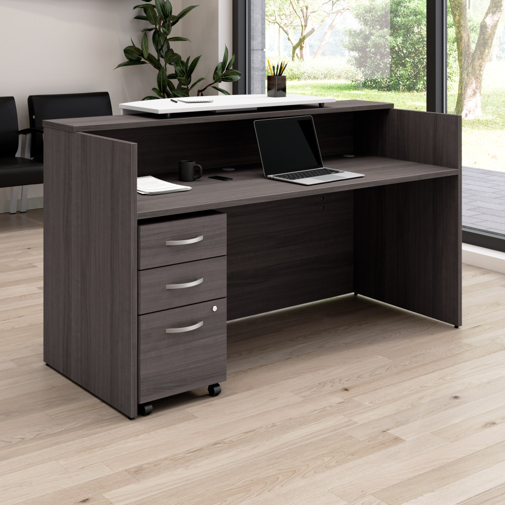 Shop Bush Business Furniture Arrive 72W x 30D Reception Desk with Counter and Mobile File Cabinet, Image 02, ARV008SG, #color_storm gray