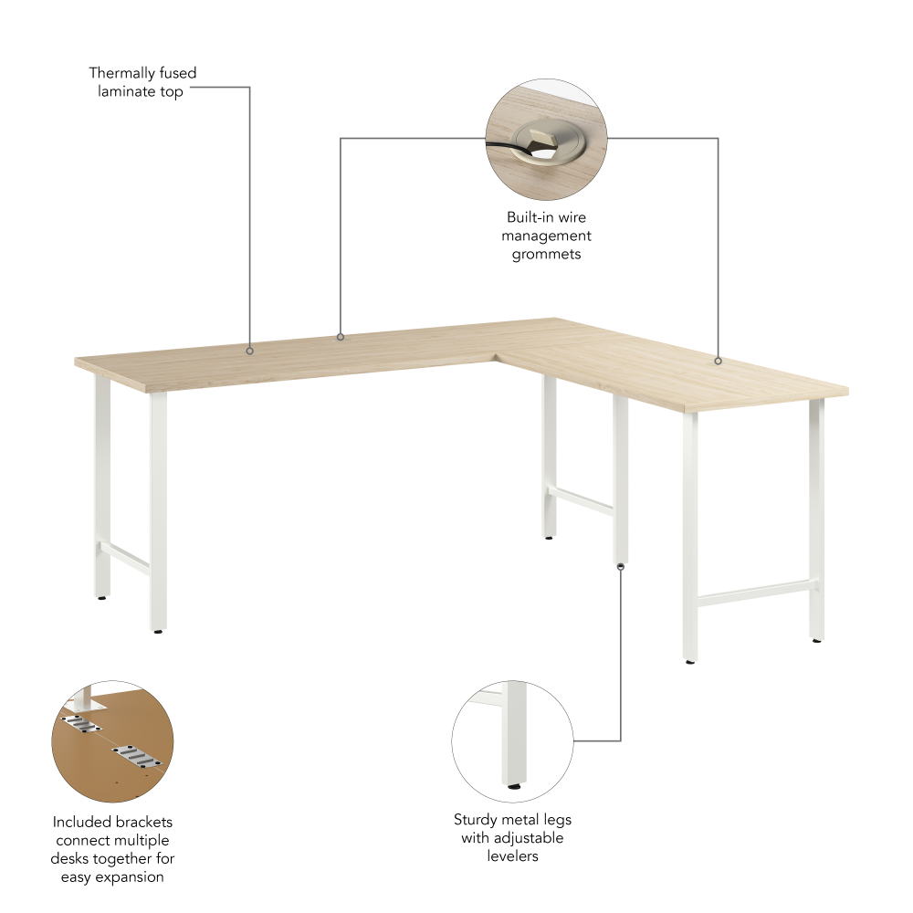 Shop Bush Business Furniture Hustle 72W x 24D L Shaped Computer Desk with Metal Legs, Image 07, HUS002NE, #color_natural elm