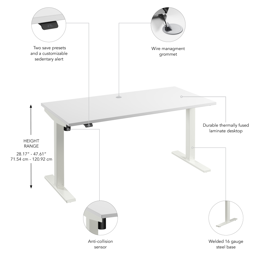 Shop Bush Business Furniture Move 40 Series 60W x 30D Electric Height Adjustable Standing Desk, Image 06, M4S6030WHWK, #color_white/white powder coat