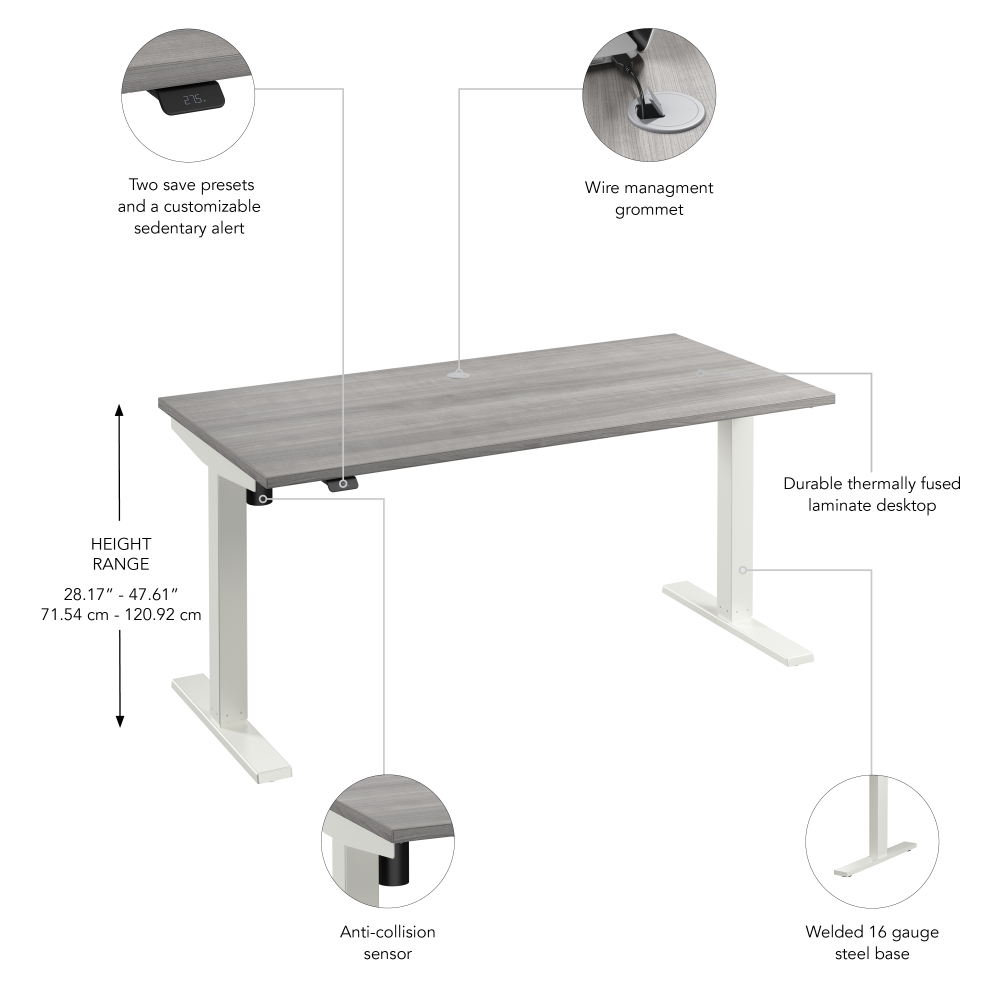 Shop Bush Business Furniture Move 40 Series 60W x 30D Electric Height Adjustable Standing Desk, Image 06, M4S6030PGWK, #color_platinum gray/white powder coat