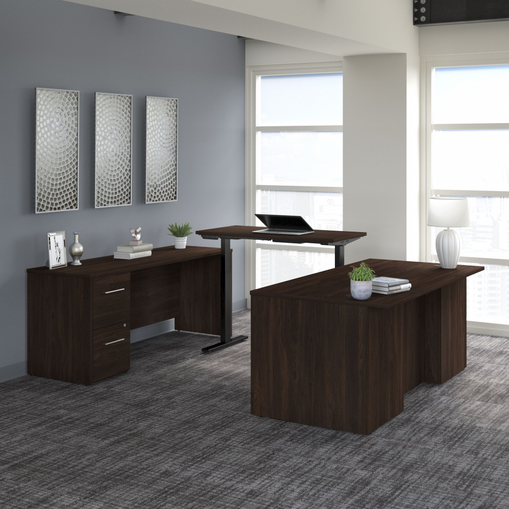 Shop Bush Business Furniture Office 500 72W Height Adjustable U Shaped Executive Desk with Drawers, Image 02, OF5005BWSU, #color_black walnut