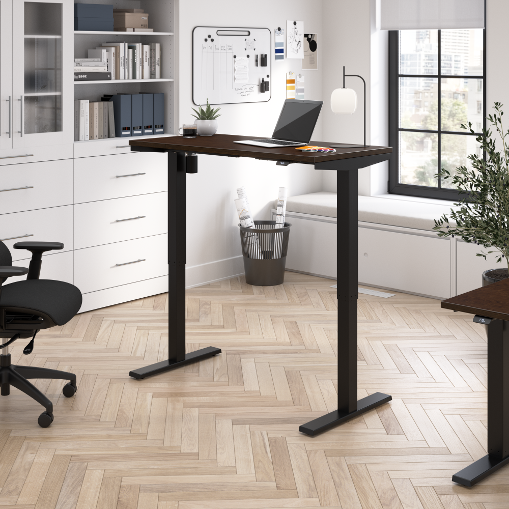 Shop Bush Business Furniture Move 40 Series 48W x 24D Electric Height Adjustable Standing Desk, Image 02, M4S4824MRBK, #color_mocha cherry/black powder coat