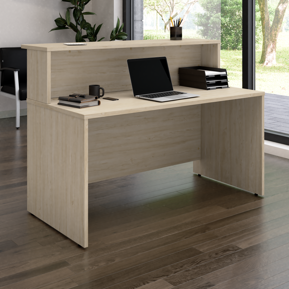 Shop Bush Business Furniture Arrive 60W x 30D Reception Desk with Shelf, Image 02, ARV001NE, #color_natural elm