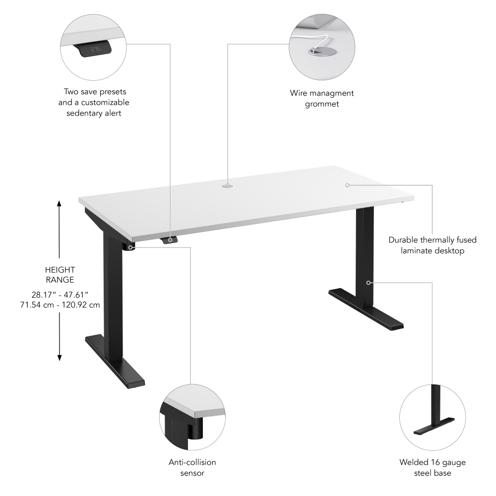 Shop Bush Business Furniture Move 40 Series 60W x 30D Electric Height Adjustable Standing Desk, Image 06, M4S6030WHBK, #color_white/black powder coat
