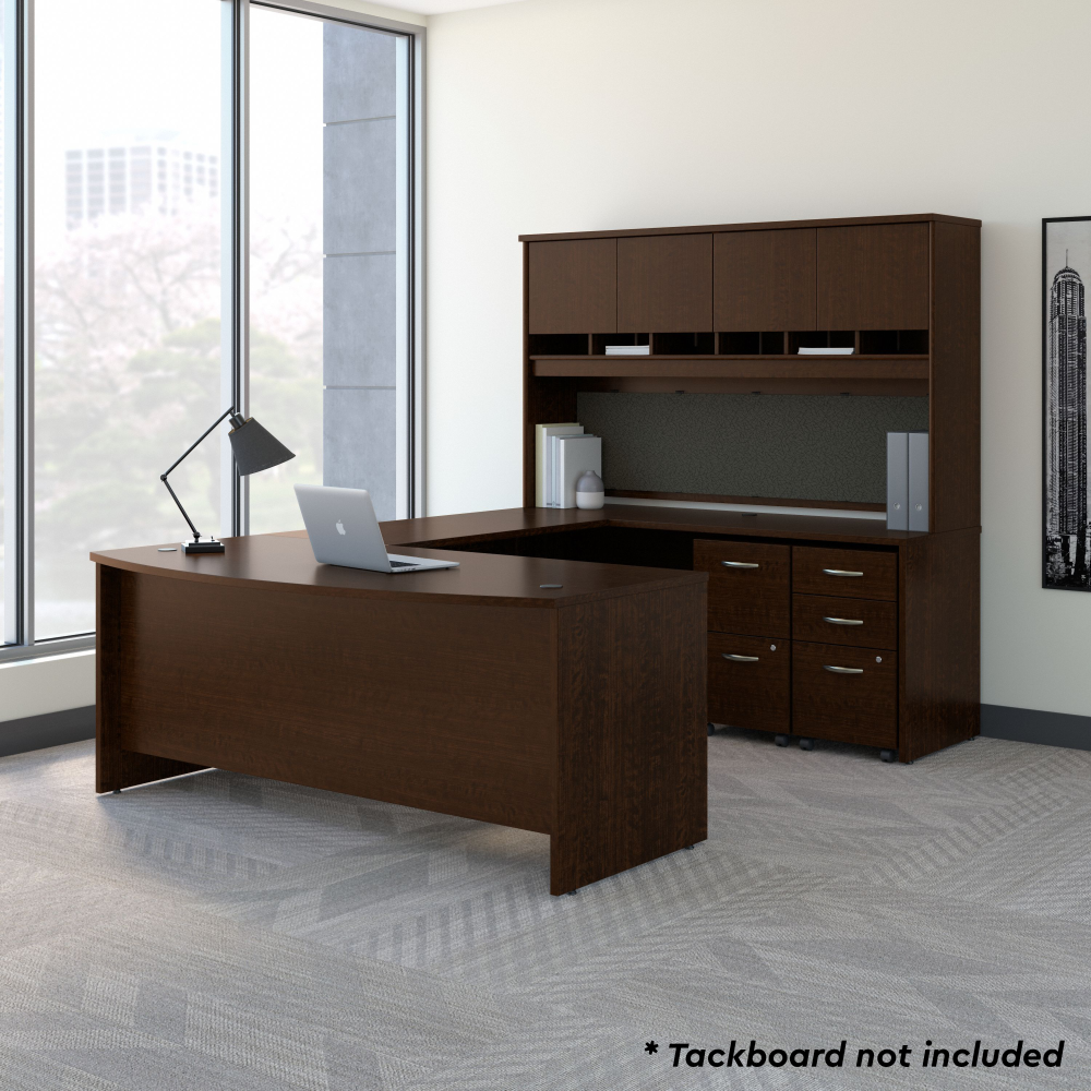 Shop Bush Business Furniture 72W Bow Front U Shaped Desk with Hutch and Storage, Image 02, SRC095MRSU, #color_mocha cherry