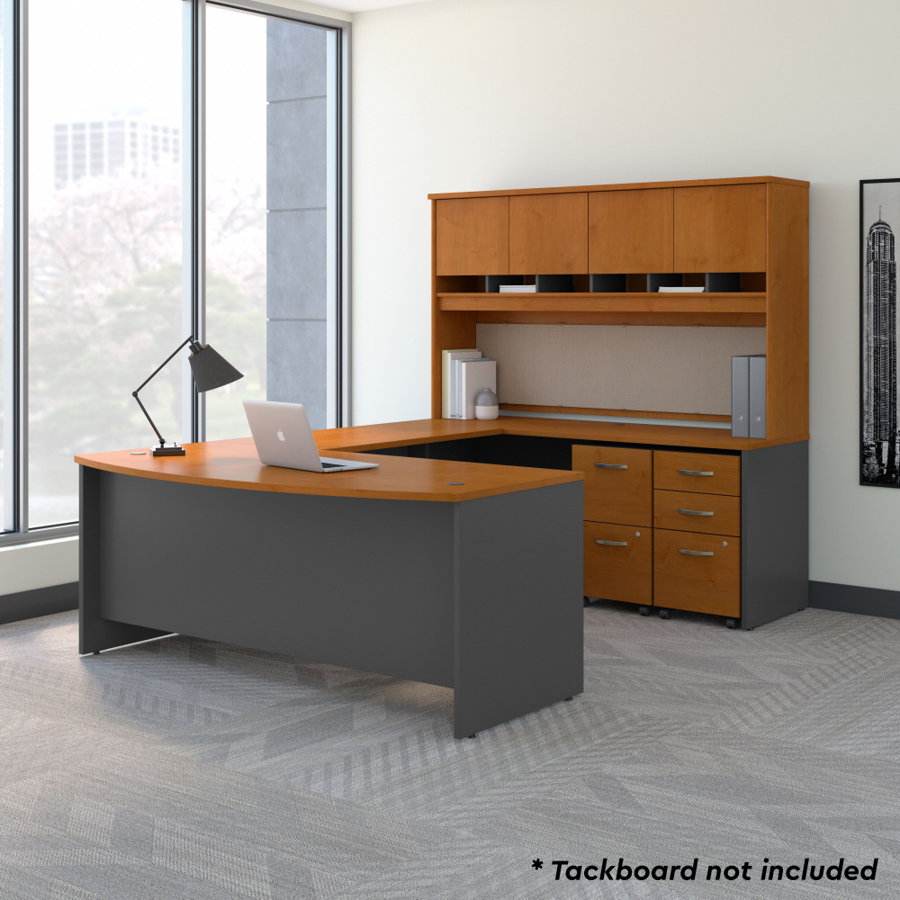 Shop Bush Business Furniture 72W Bow Front U Shaped Desk with Hutch and Storage, Image 02, SRC095NCSU, #color_natural cherry/graphite gray