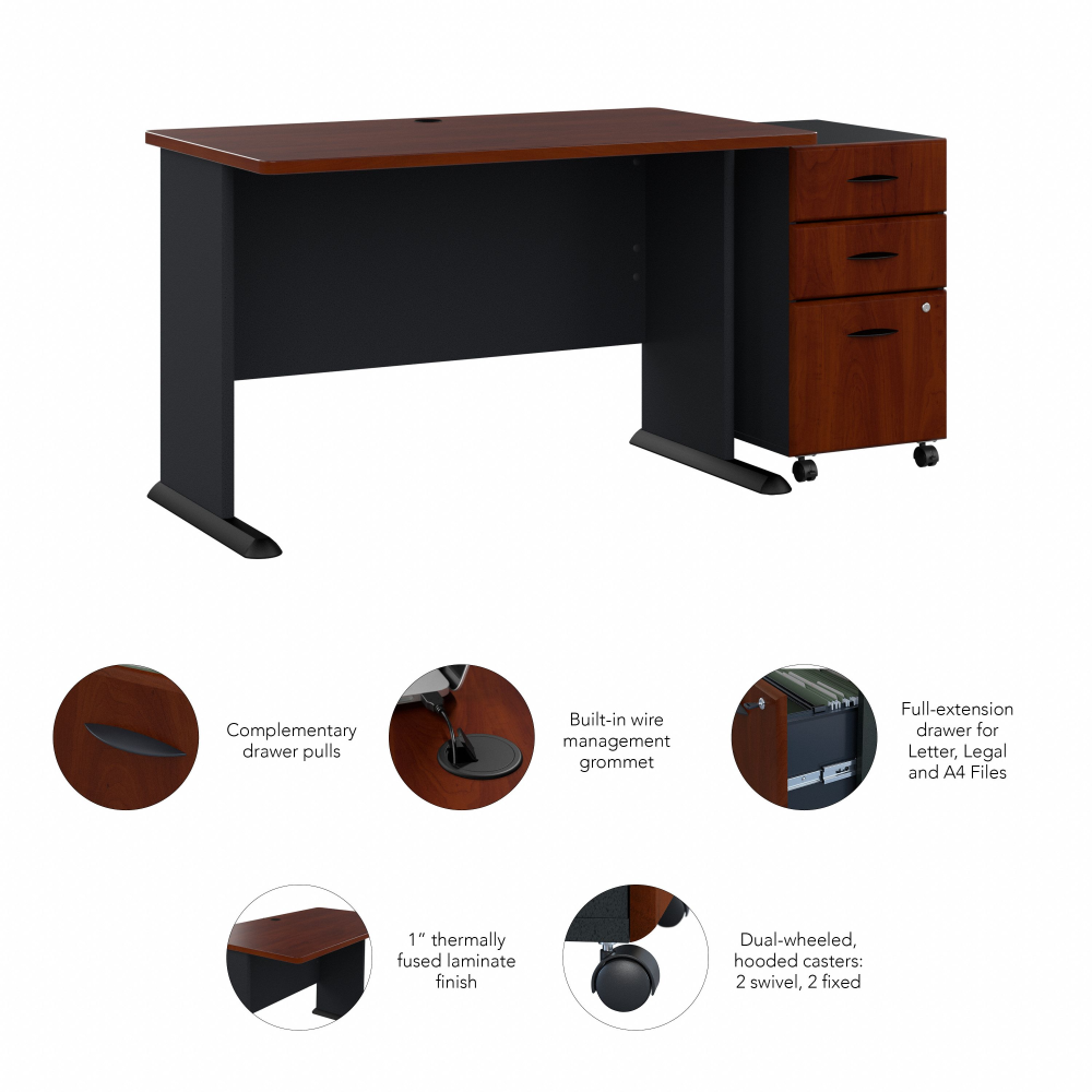 Shop Bush Business Furniture Series A 48W Desk with Mobile File Cabinet, Image 06, SRA025HCSU, #color_hansen cherry/galaxy