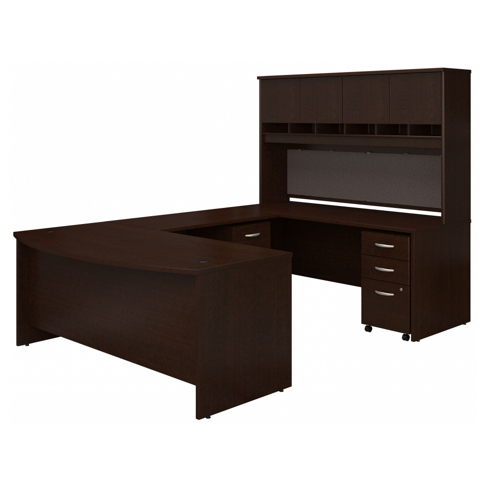 Shop Bush Business Furniture 72W Bow Front U Shaped Desk with Hutch and Storage, Image 01, SRC095MRSU, #color_mocha cherry