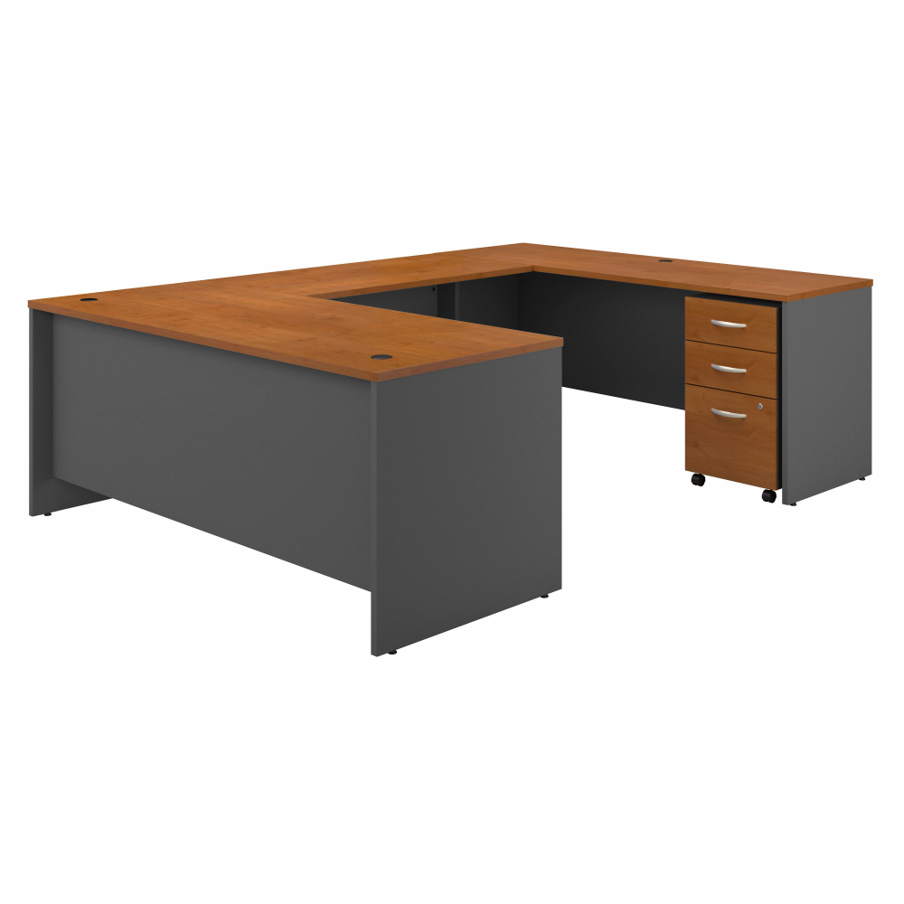 Shop Bush Business Furniture Series C 72W x 30D U Shaped Desk with Mobile File Cabinet, Image 01, SRC091NCSU, #color_natural cherry/graphite gray