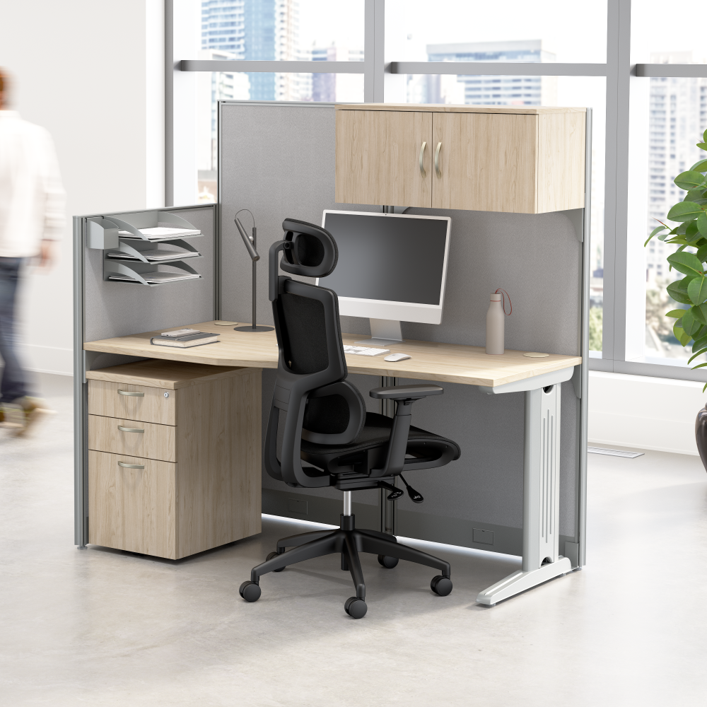 Shop Bush Business Furniture Office in an Hour Cubicle Storage Hutch with Paper Trays and Pencil Holder, Image 02, WC36597-03, #color_natural elm