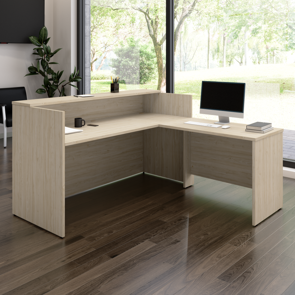 Shop Bush Business Furniture Arrive 72W x 72D L Shaped Reception Desk with Shelf, Image 02, ARV006NE, #color_natural elm