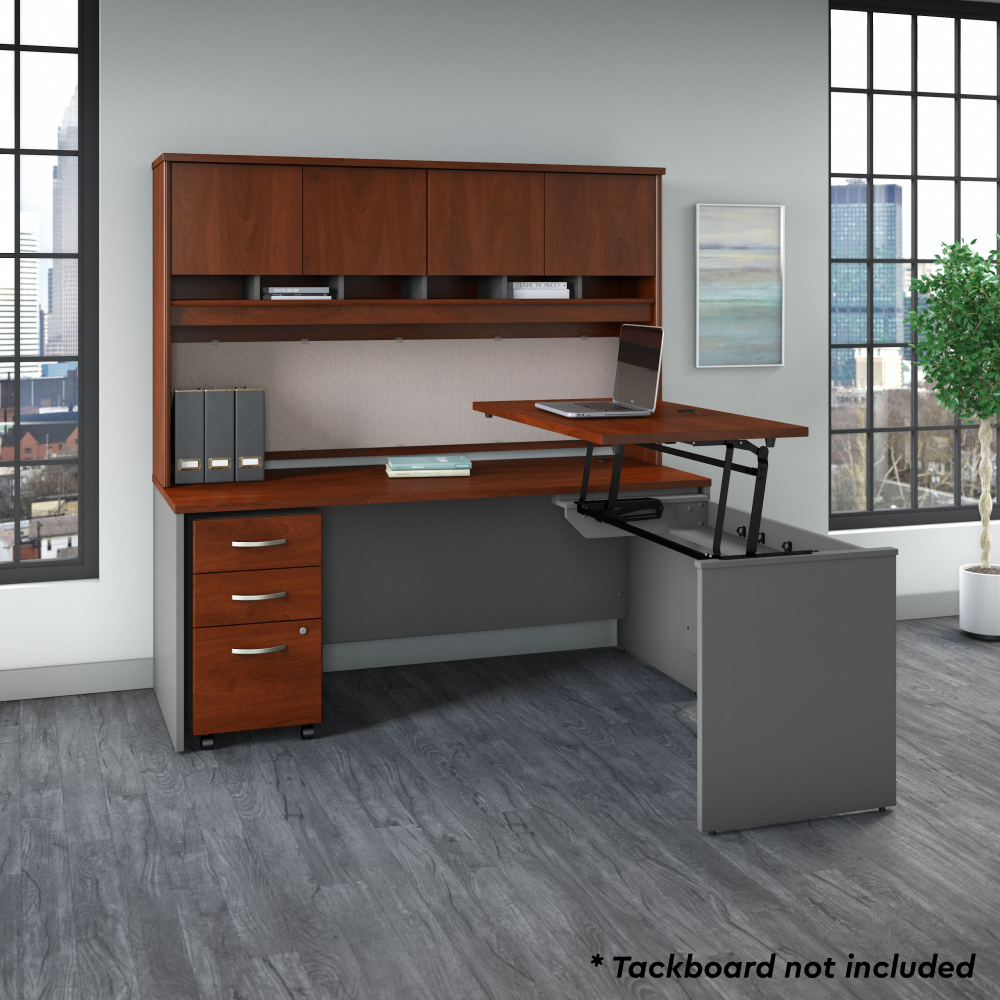 Shop Bush Business Furniture Series C 72W x 30D 3 Position Sit to Stand L Shaped Desk with Hutch and Mobile File Cabinet, Image 02, SRC124HCSU, #color_hansen cherry/graphite gray