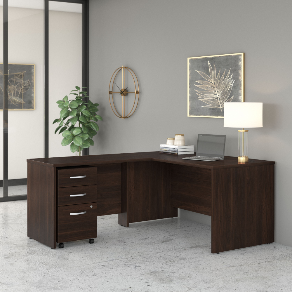 Shop Bush Business Furniture Studio C 60W x 30D L Shaped Desk with Mobile File Cabinet and 42W Return, Image 02, STC008BWSU, #color_black walnut
