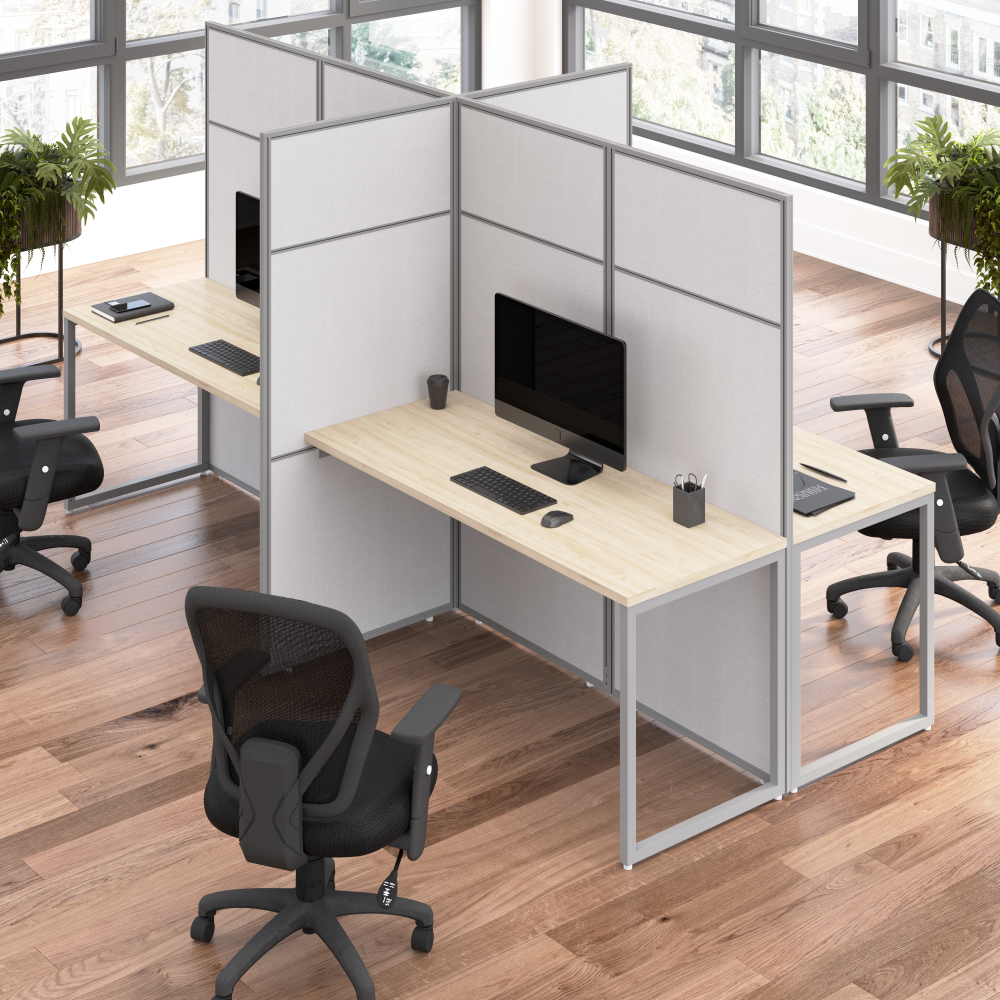 Shop Bush Business Furniture Easy Office 60-inch 4 Person Cubicle Desk with Tall Panels, Image 02, EODH660NE-03K, #color_natural elm/silver gray fabric