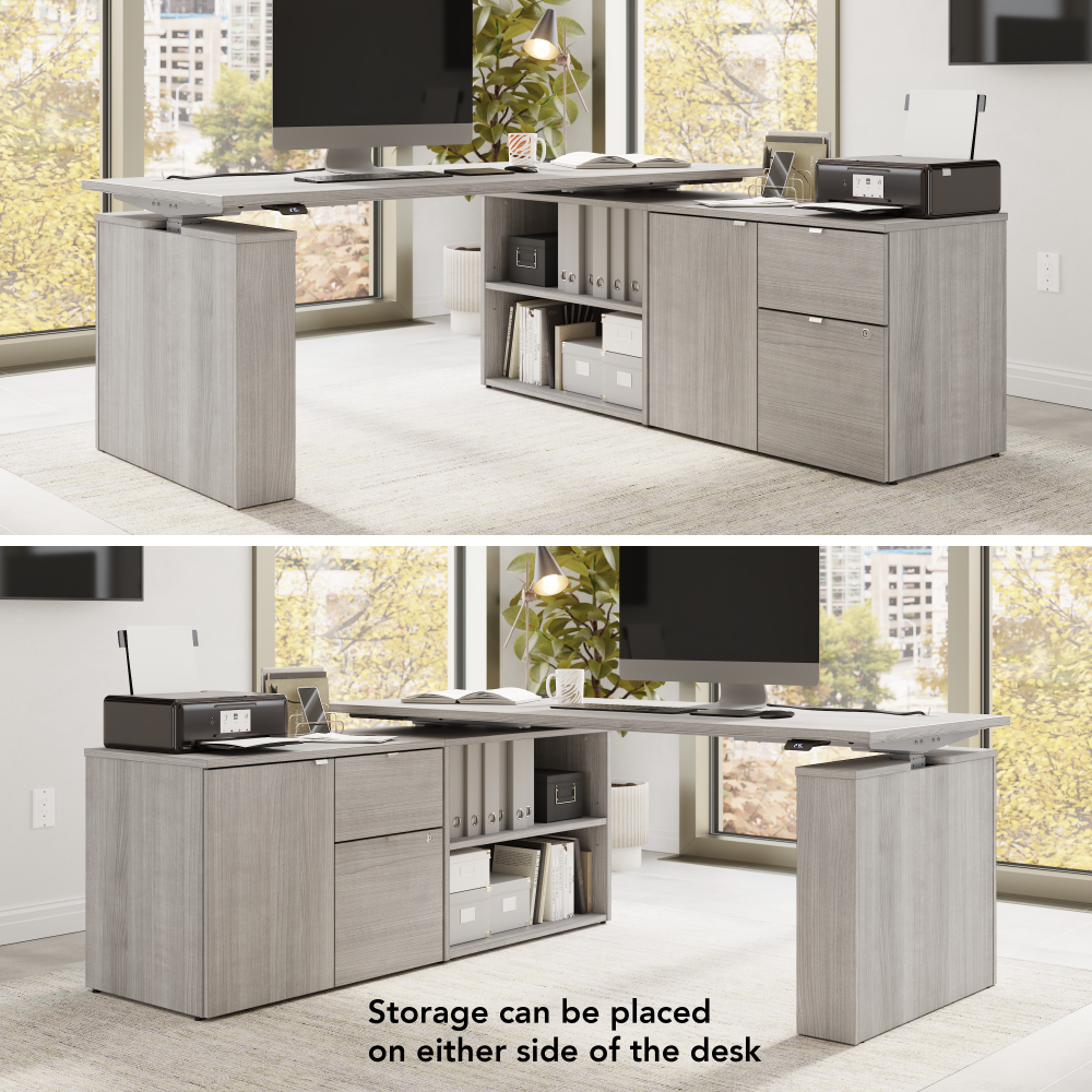 Shop Bush Business Furniture Stratus 60W x 30D Electric Height Adjustable Standing Desk with Storage, Image 03, SUT019PG, #color_platinum gray
