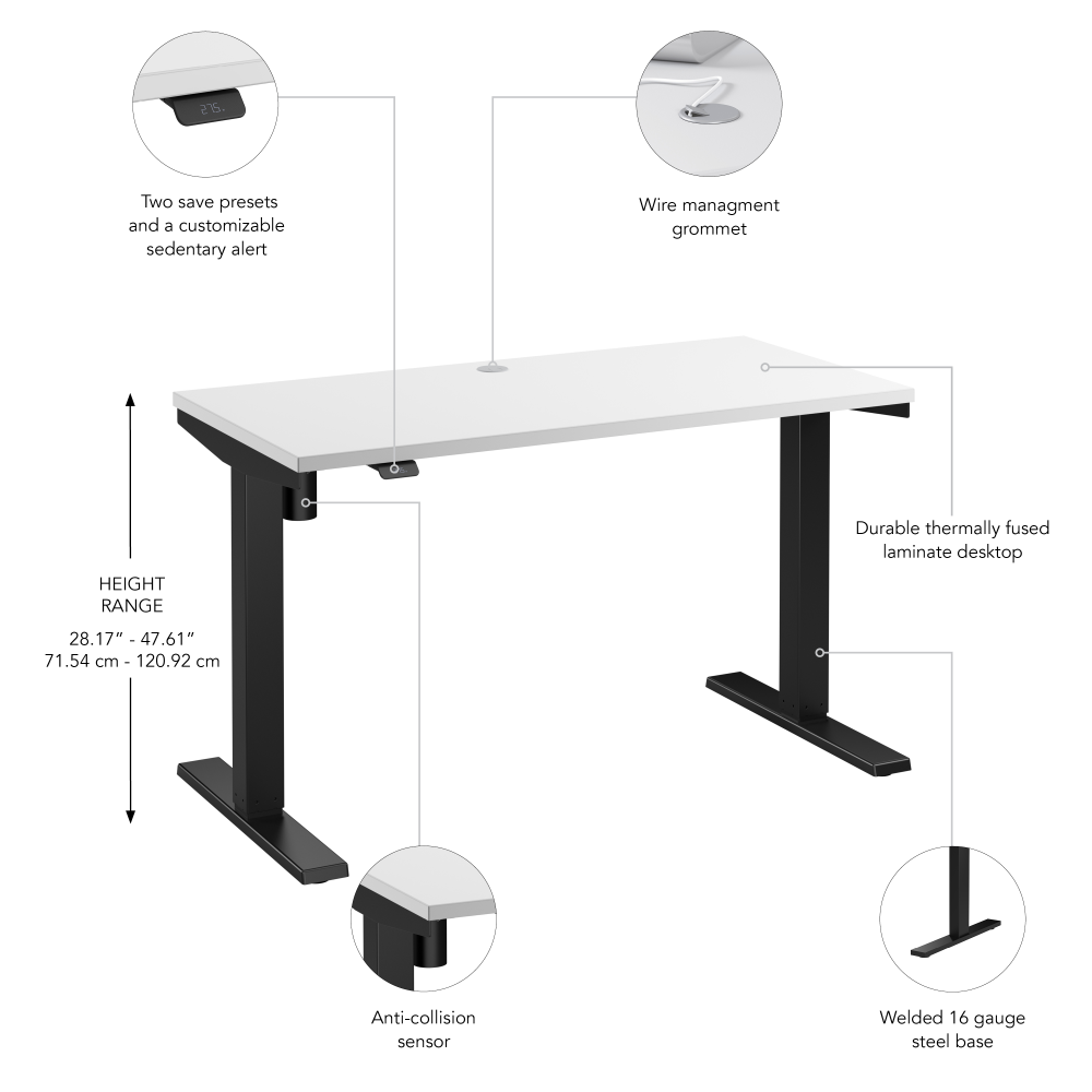 Shop Bush Business Furniture Move 40 Series 48W x 24D Electric Height Adjustable Standing Desk, Image 06, M4S4824WHBK, #color_white/black powder coat