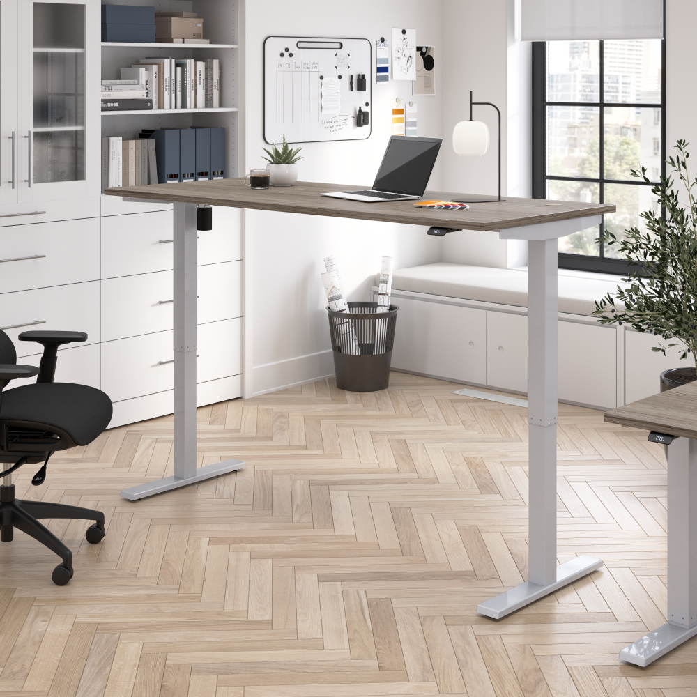 Shop Bush Business Furniture Move 40 Series 72W x 30D Electric Height Adjustable Standing Desk, Image 02, M4S7230MHSK, #color_modern hickory/cool gray metallic