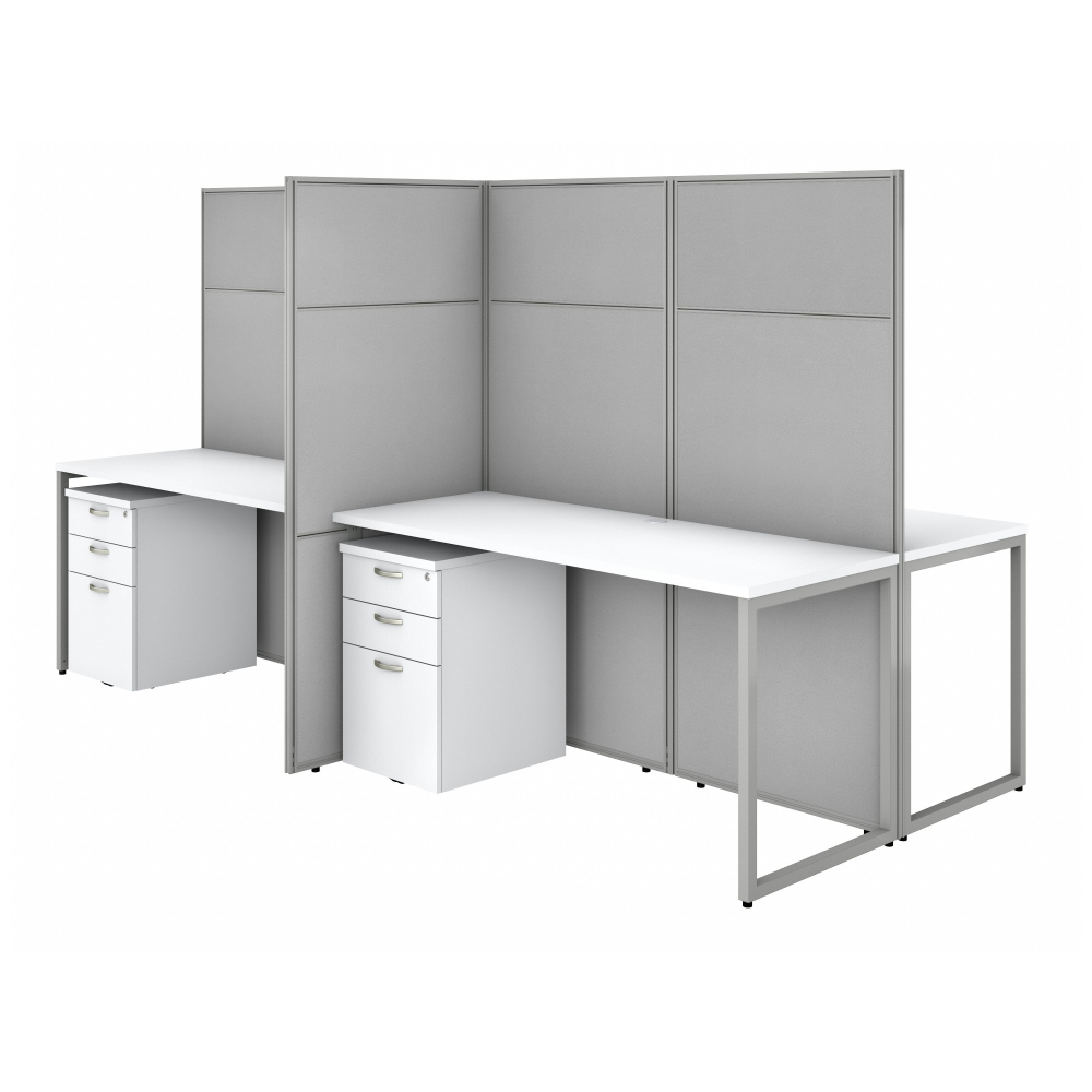 Shop Bush Business Furniture Easy Office 60W 4 Person Cubicle Desk with File Cabinets and 66H Panels, Image 01, EODH66SWH-03K, #color_pure white/silver gray fabric