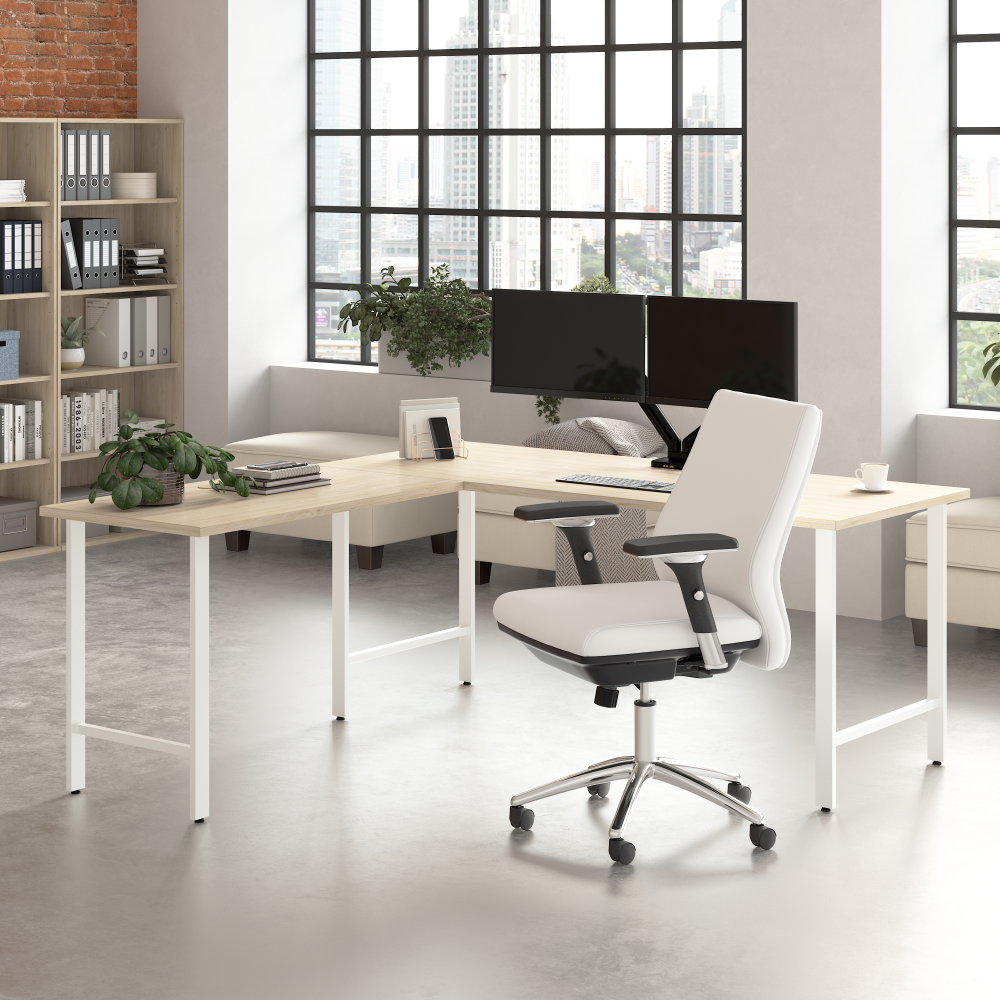 Shop Bush Business Furniture Hustle 72W x 30D L Shaped Computer Desk with Metal Legs, Image 02, HUS001NE, #color_natural elm
