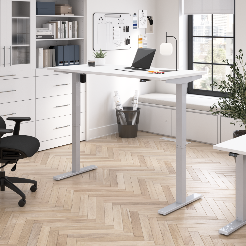 Shop Bush Business Furniture Move 40 Series 60W x 30D Electric Height Adjustable Standing Desk, Image 02, M4S6030WHSK, #color_white/cool gray metallic