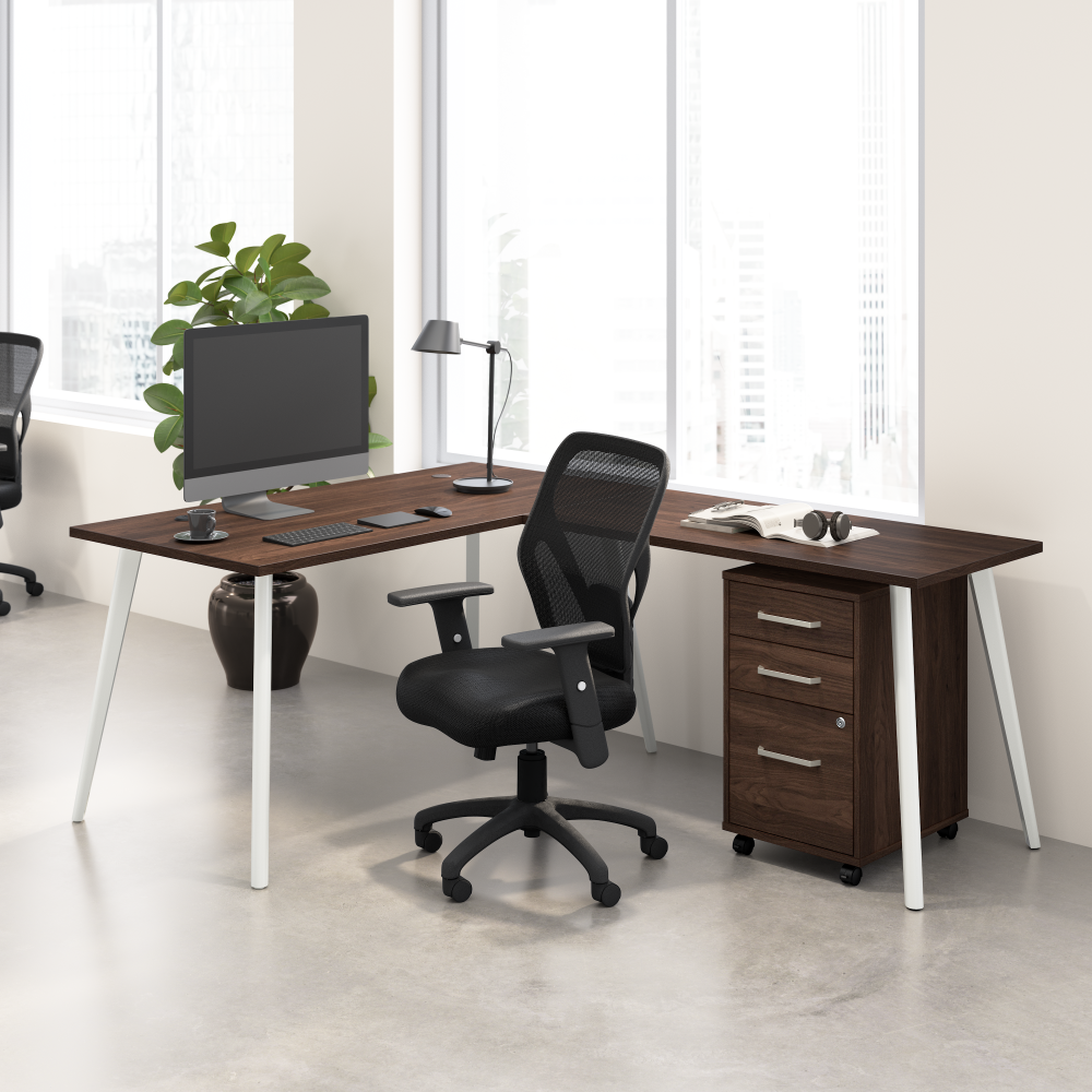Shop Bush Business Furniture Vista 60W L Shaped Desk with Splayed Metal Legs and Mobile File Cabinet, Image 02, VST008BWSU, #color_black walnut