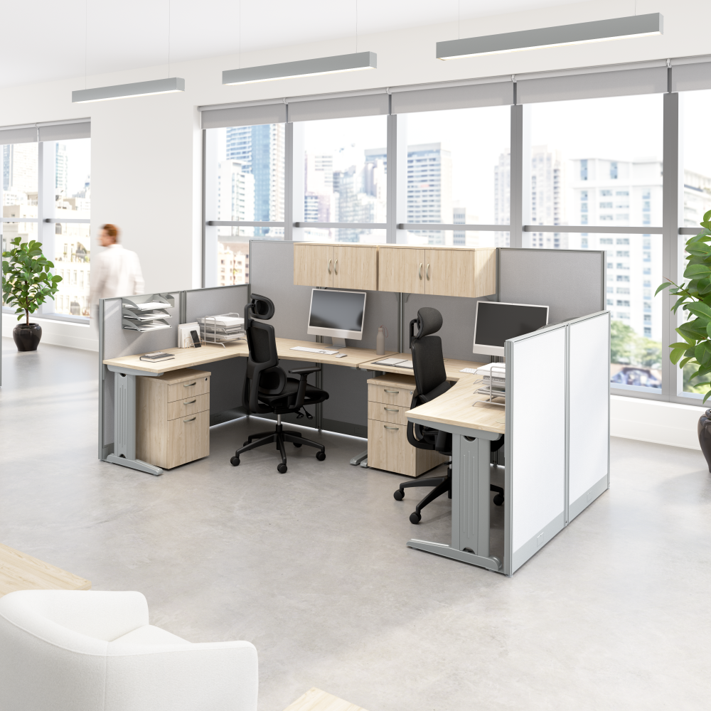 Shop Bush Business Furniture Office in an Hour 2 Person L Shaped Cubicle Desks with Storage, Drawers, and Organizers, Image 02, OIAH008NE, #color_natural elm
