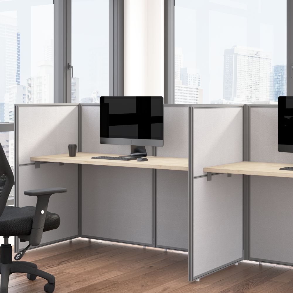 Shop Bush Business Furniture Easy Office 60-inch Cubicle Desk with Low Panels, Image 02, EOD260NE-03K, #color_natural elm/silver gray fabric