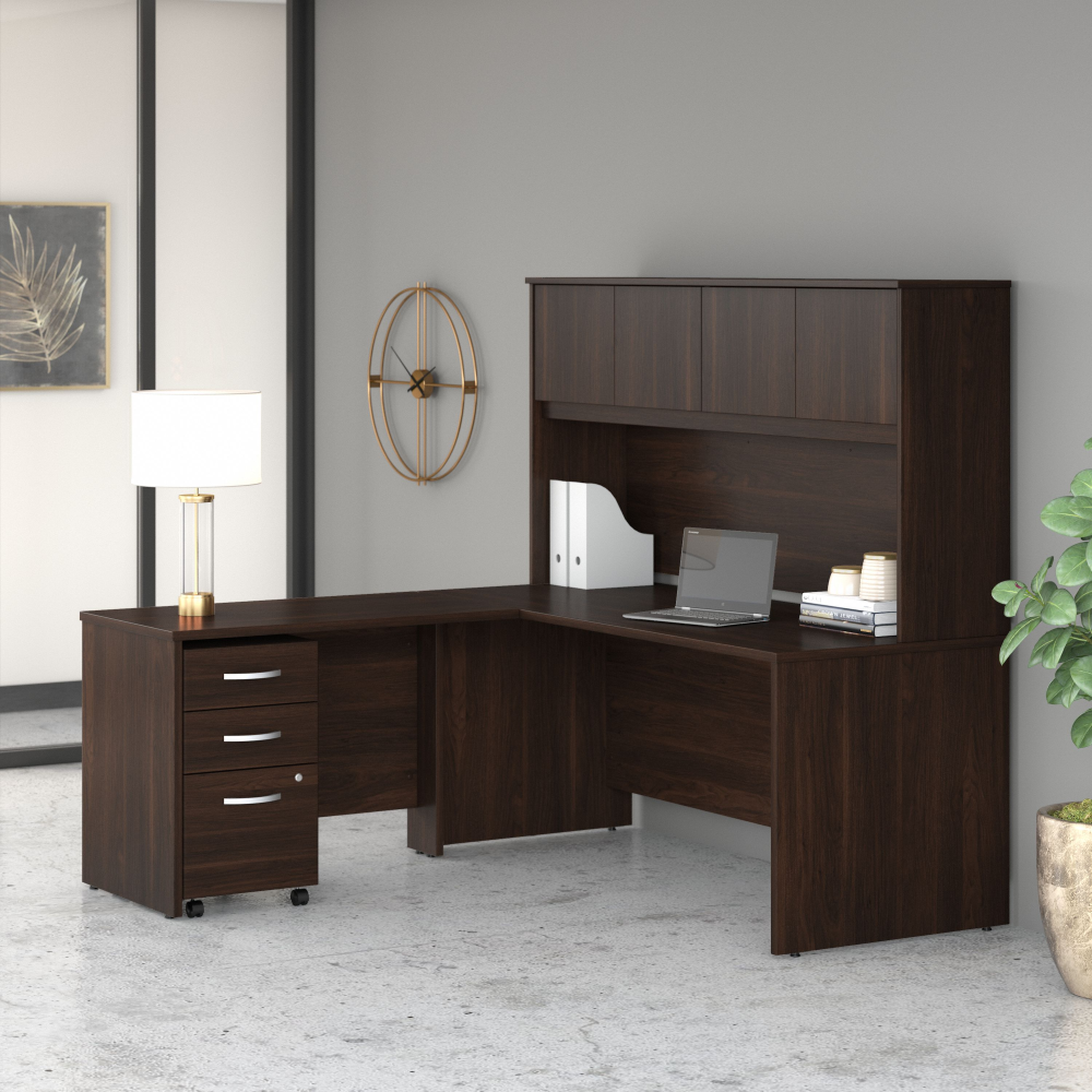 Shop Bush Business Furniture Studio C 72W x 30D L Shaped Desk with Hutch, Mobile File Cabinet and 42W Return, Image 02, STC006BWSU, #color_black walnut