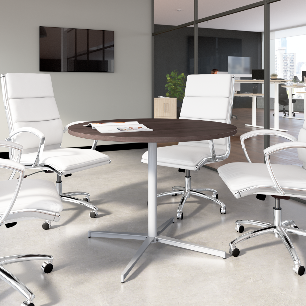 Shop Bush Business Furniture 42-inch Round Conference Table with Metal Base, Image 02, 99XTB42RSG, #color_storm gray/cool gray metallic