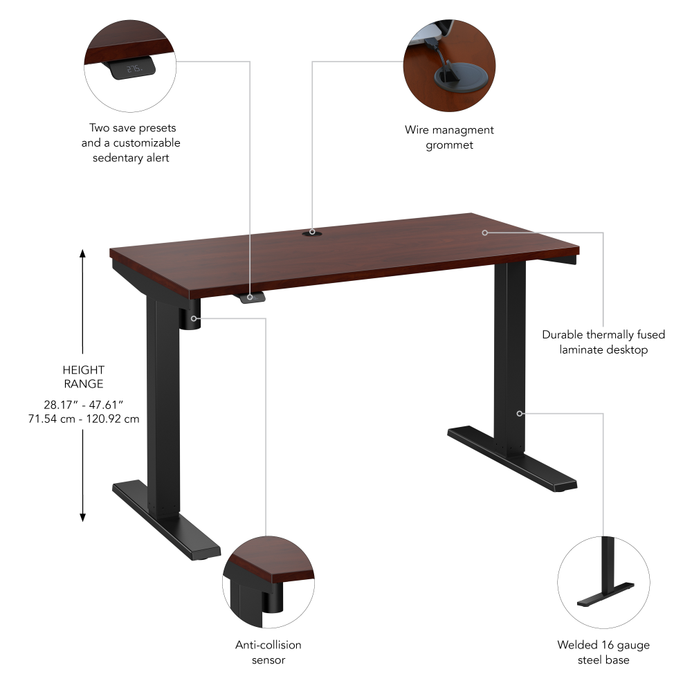 Shop Bush Business Furniture Move 40 Series 48W x 24D Electric Height Adjustable Standing Desk, Image 06, M4S4824HCBK, #color_hansen cherry/black powder coat