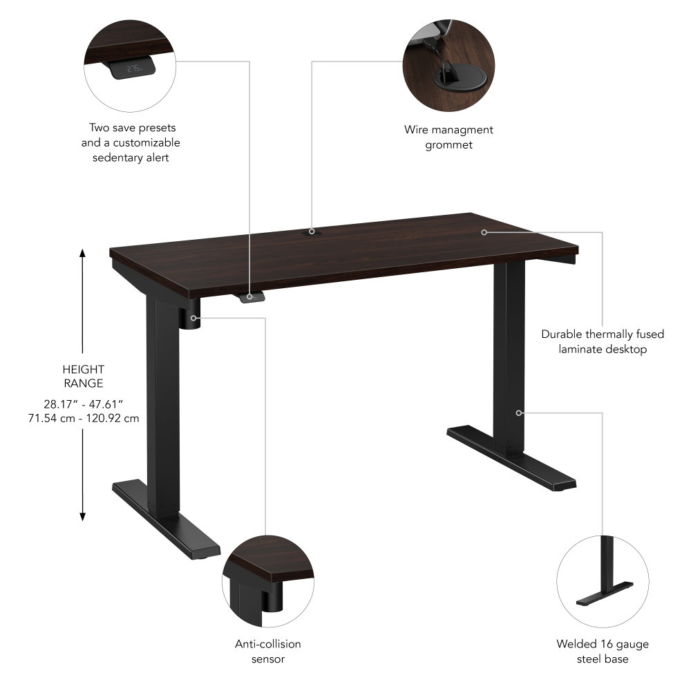 Shop Bush Business Furniture Move 40 Series 48W x 24D Electric Height Adjustable Standing Desk, Image 06, M4S4824BWBK, #color_black walnut/black powder coat