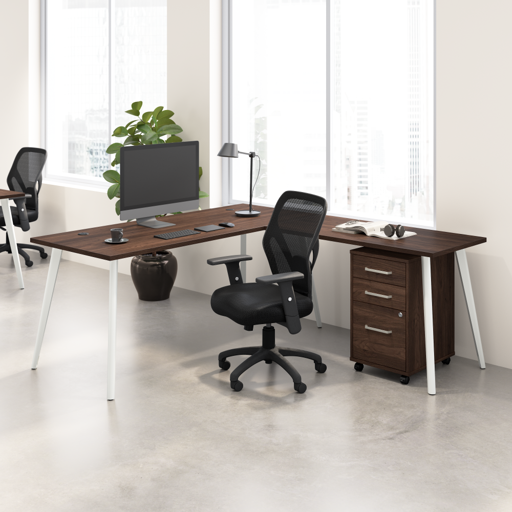 Shop Bush Business Furniture Vista 72W L Shaped Desk with Splayed Metal Legs and Mobile File Cabinet, Image 02, VST007BWSU, #color_black walnut