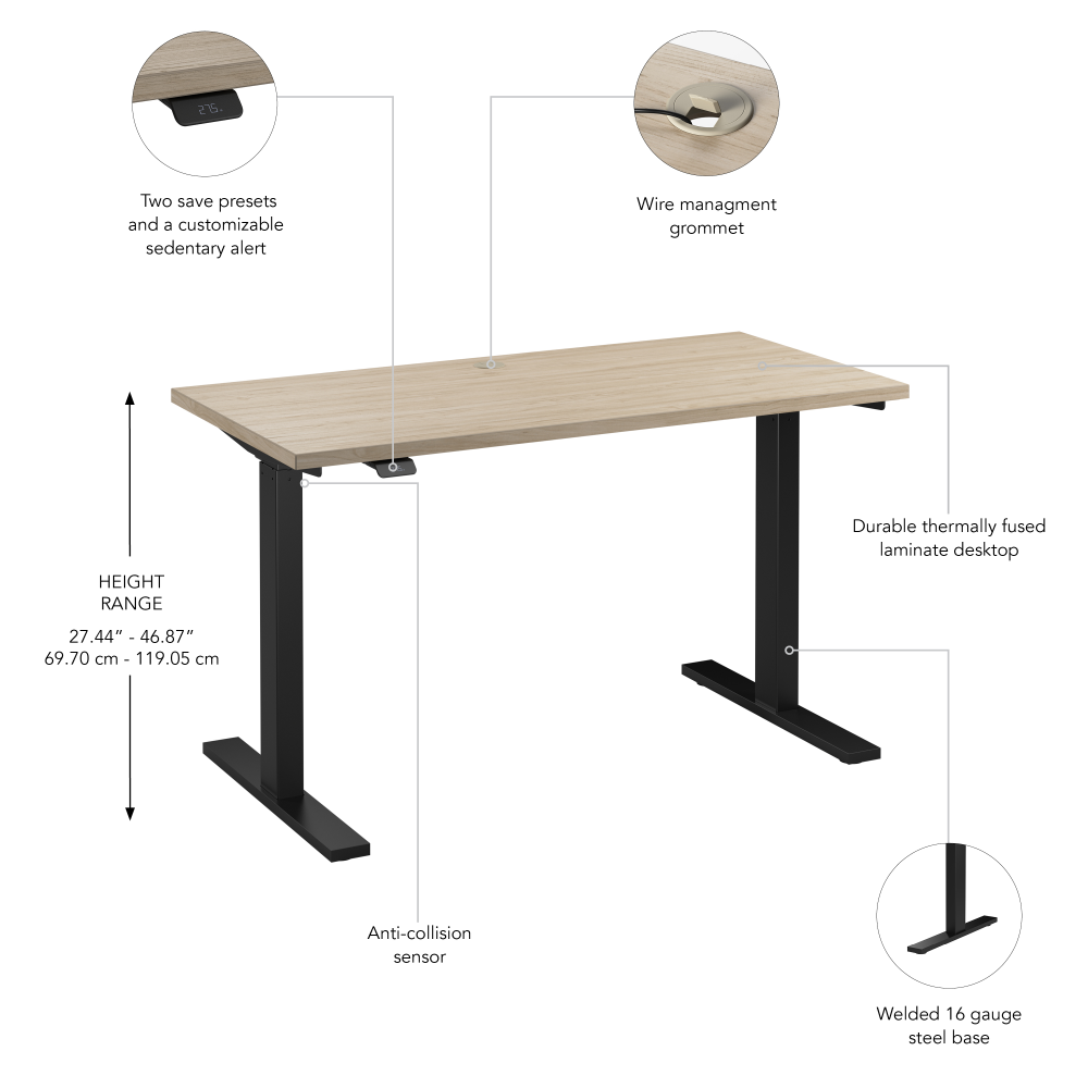 Shop Bush Business Furniture Move 60 Series 48W x 24D Electric Height Adjustable Standing Desk, Image 06, M6S4824NEBK, #color_natural elm/black powder coat