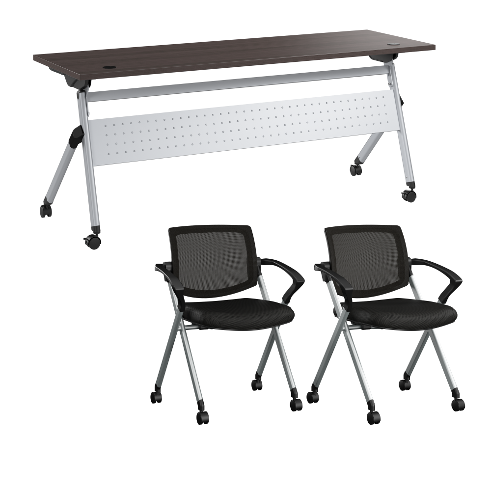 Shop Bush Business Furniture Envision 72W Folding Training Table and 2 Folding Chairs with Arms, Image 01, NVS002SG, #color_storm gray/cool gray metallic