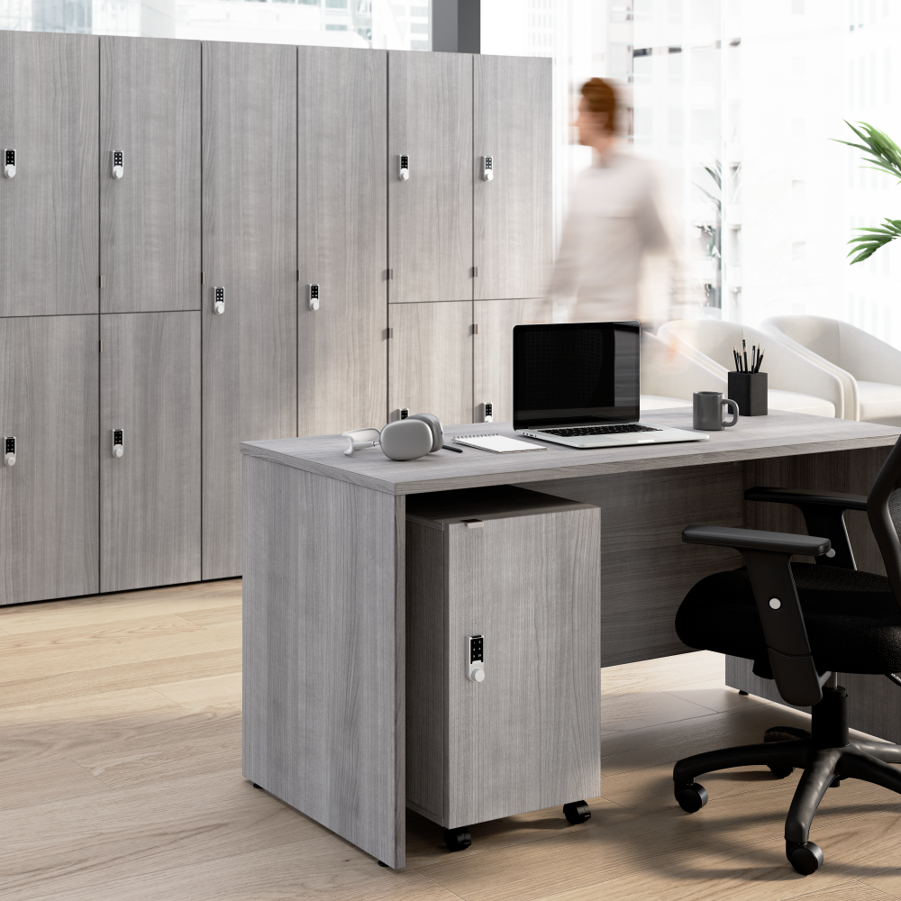 Shop Bush Business Furniture Assure Mobile File Cabinet with Drawer, Door, and Keypad Lock, Image 03, AUS116PGSU, #color_platinum gray