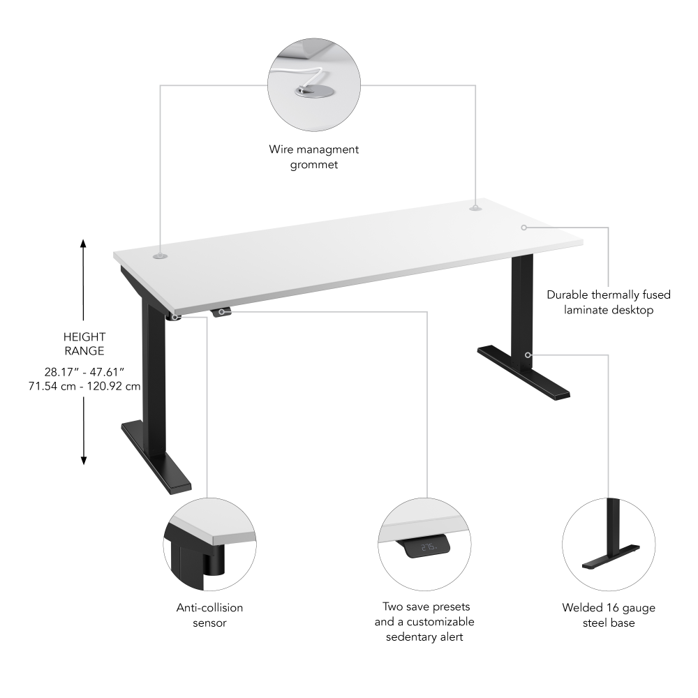 Shop Bush Business Furniture Move 40 Series 72W x 30D Electric Height Adjustable Standing Desk, Image 06, M4S7230WHBK, #color_white/black powder coat