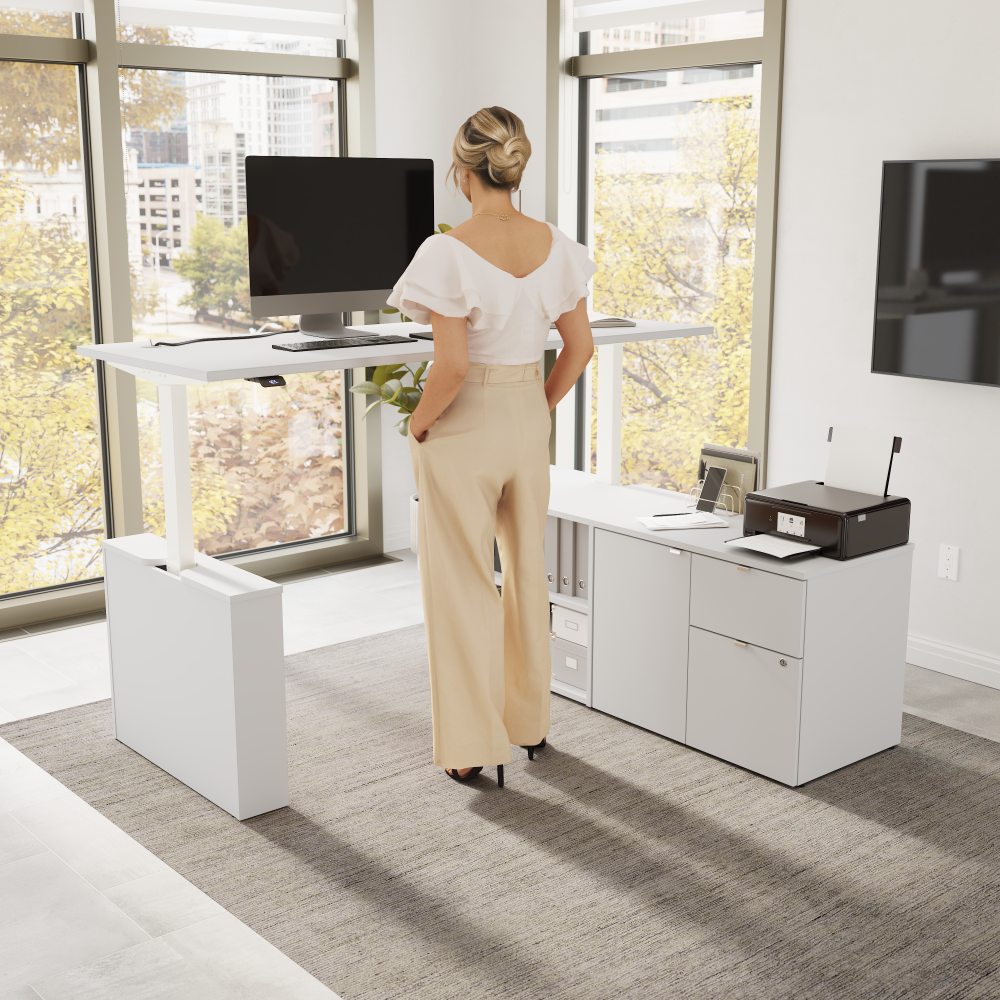Shop Bush Business Furniture Stratus 72W x 30D Electric Height Adjustable Standing Desk with Storage, Image 02, SUT020WH, #color_white