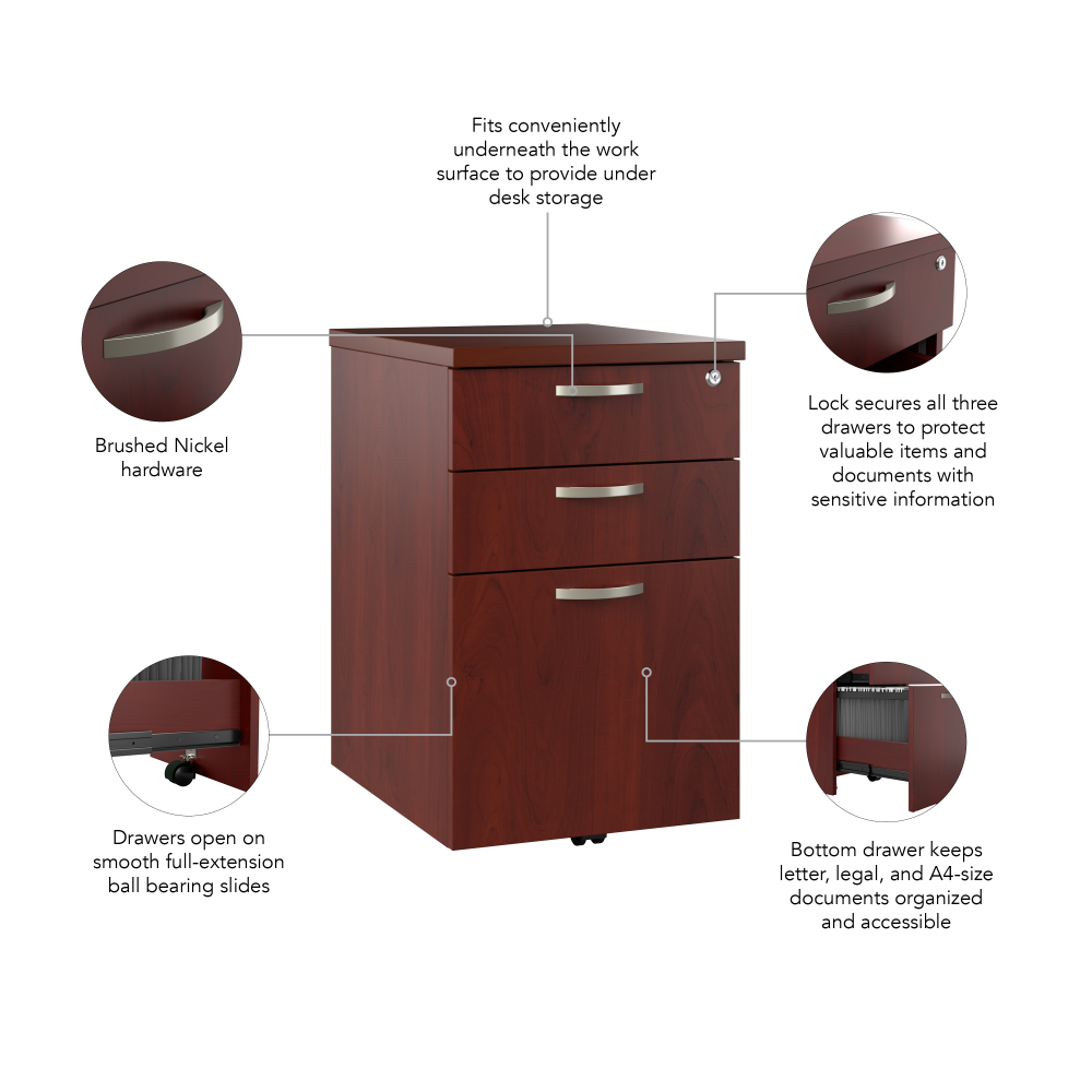 Shop Bush Business Furniture Office in an Hour 3 Drawer Mobile File Cabinet, Image 09, WC36453-03, #color_hansen cherry