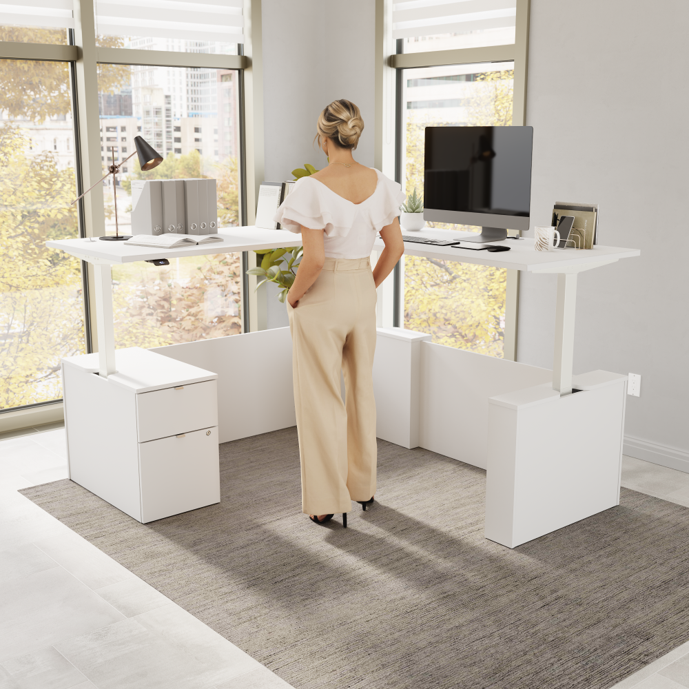 Shop Bush Business Furniture Stratus 72W x 78D Height Adjustable L Shaped Standing Desk with File Cabinet, Image 02, SUT016WH, #color_white