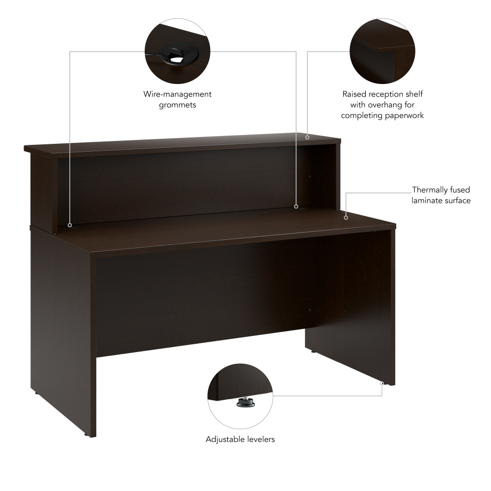 Shop Bush Business Furniture Arrive 60W x 30D Reception Desk with Shelf, Image 08, ARV001MR, #color_mocha cherry
