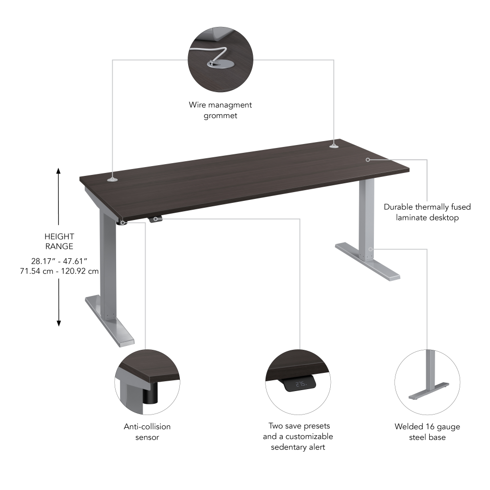 Shop Bush Business Furniture Move 40 Series 72W x 30D Electric Height Adjustable Standing Desk, Image 06, M4S7230SGSK, #color_storm gray/cool gray metallic