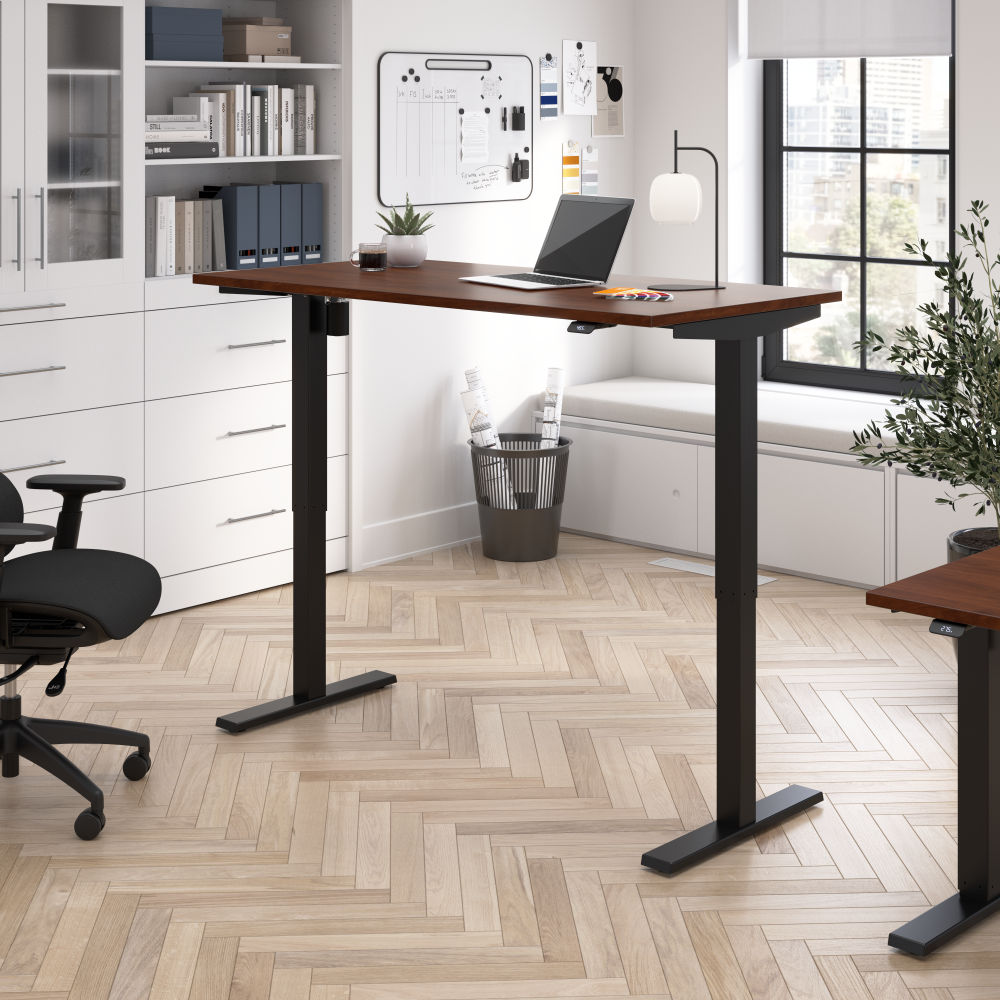 Shop Bush Business Furniture Move 40 Series 60W x 30D Electric Height Adjustable Standing Desk, Image 02, M4S6030HCBK, #color_hansen cherry/black powder coat