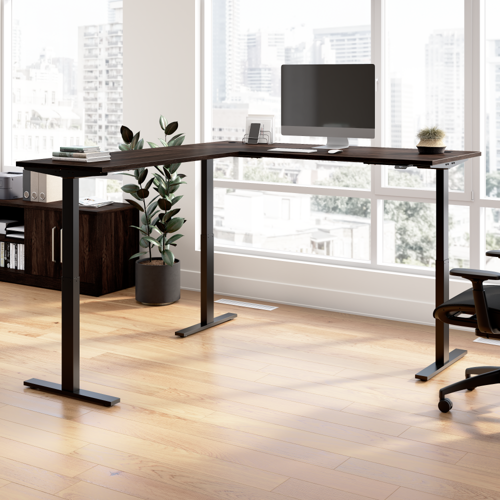 Shop Bush Business Furniture Move 60 Series 72W Height Adjustable L Shaped Standing Desk, Image 02, M6SL7278BWBK, #color_black walnut/black powder coat