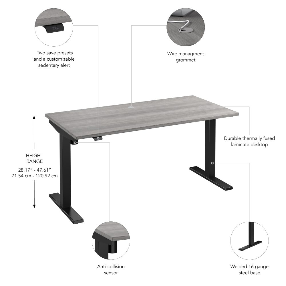 Shop Bush Business Furniture Move 40 Series 60W x 30D Electric Height Adjustable Standing Desk, Image 06, M4S6030PGBK, #color_platinum gray/black powder coat